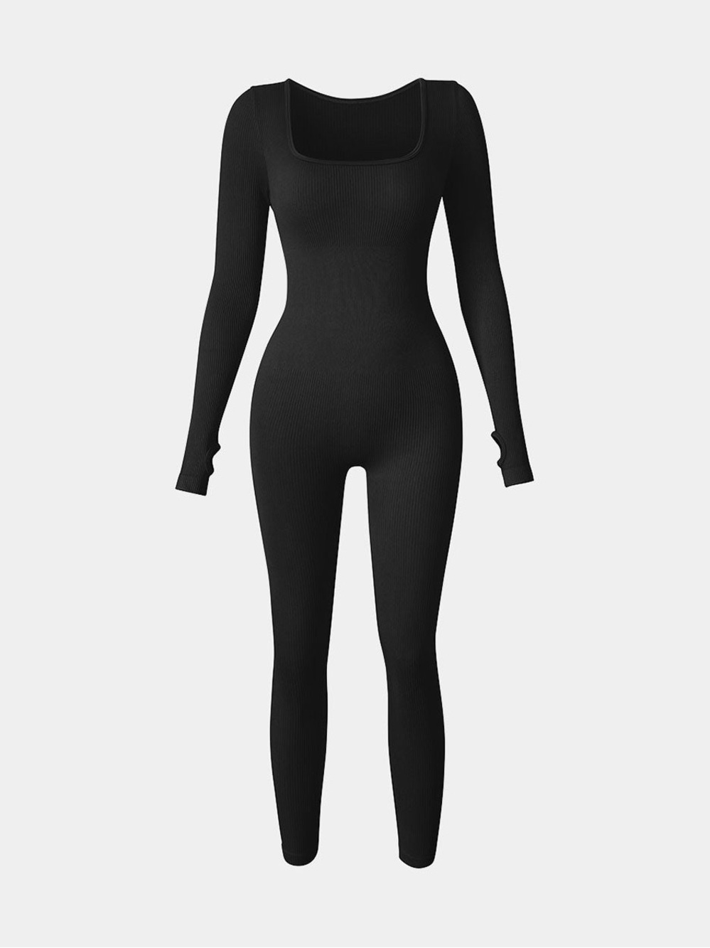 NEW OQQ Ribbed Long Sleeve Black Jumpsuit - Small